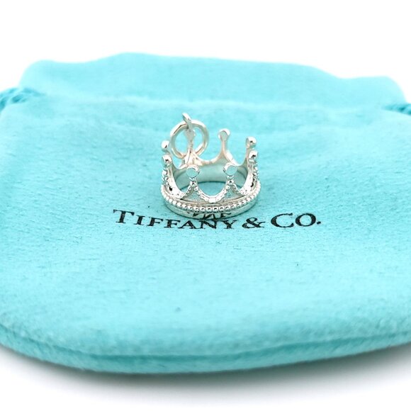 Tiffany & Co. Sterling Silver Princess 3D Crown Charm Pendant with Pouch